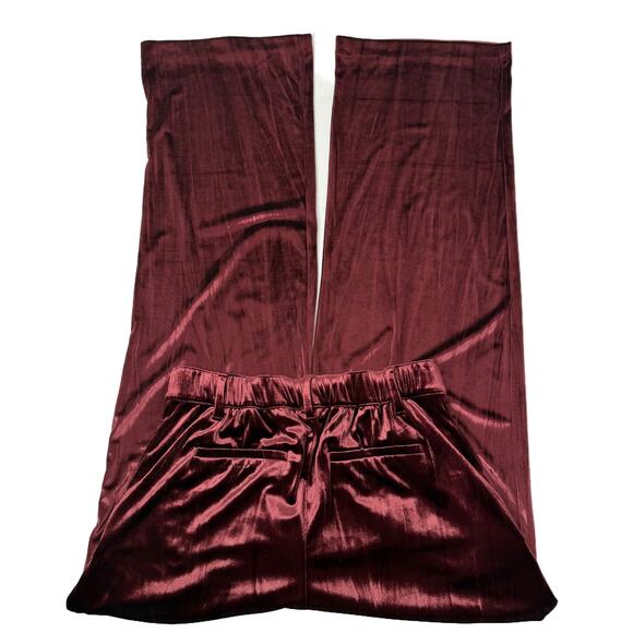 GAP Recycled Easy Crinkle Velvet Trousers Womens 8 Tall Noir Red Stretch - Picture 10 of 14